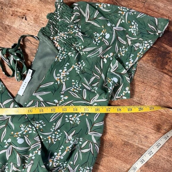 Lush Wrap Top Flutter Sleeve Midi Dres Womens S Sage Green Floral Tiered Ruffle - Picture 12 of 14